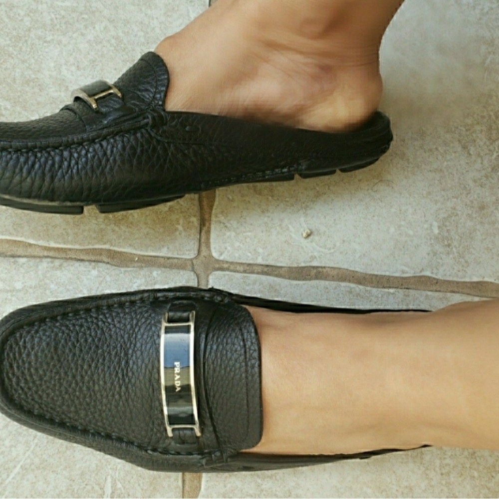 PRADA Authentic 7 Leather Slip On Mules.